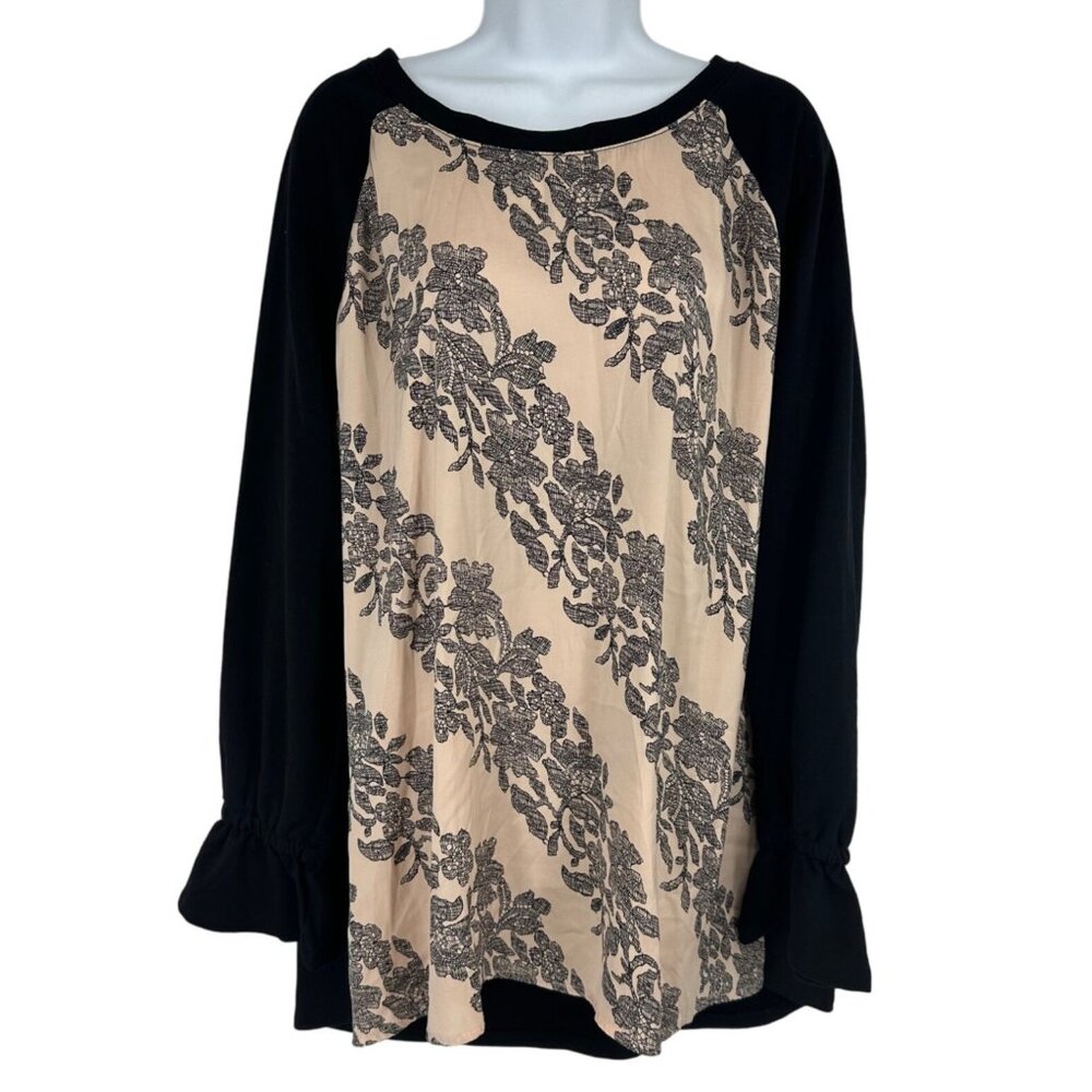 Lane Bryant Womens Business Casual Long Sleeve Floral Stripe Top Size 22/24